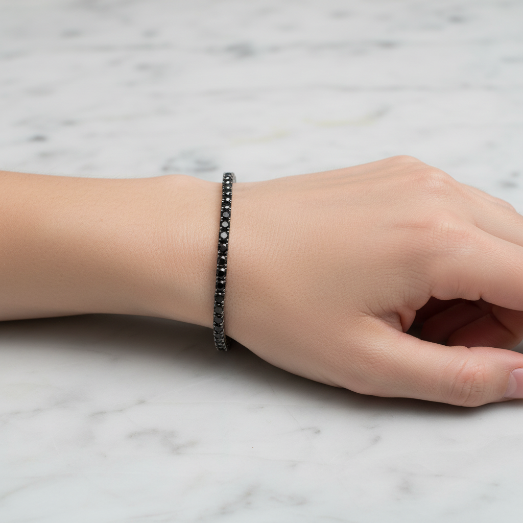 Bracciale Argento Sterling 925 Tennis con zirconi taglio brillante Black uomo donna
