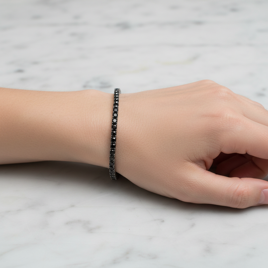 Bracciale Argento Sterling 925 Tennis con zirconi taglio brillante Black uomo donna