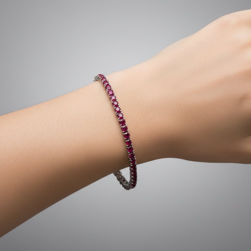Bracciale Argento Sterling 925 Tennis con zirconi rosso rubino taglio brillante uomo donna