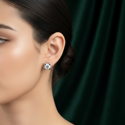 Orecchini oro bianco 18 kt. con diamanti naturali da 0.06 punto luce donna regalo