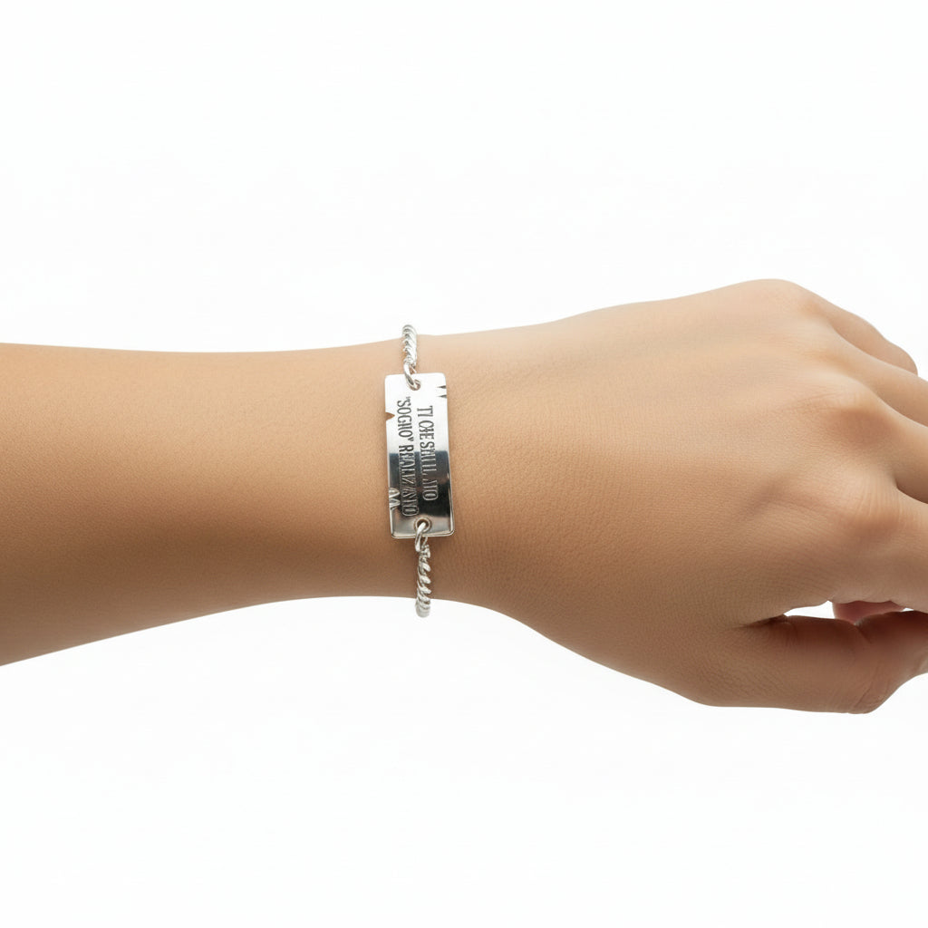 Bracciale Argento 925 manetta intreccio incisione famiglia personalizzato regalo