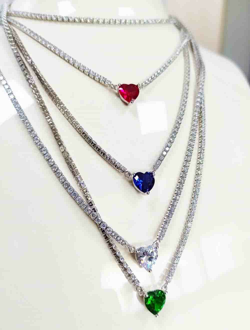 Collana tennis argento sterling 925 con zirconi Cuore colorati regalo ragazza