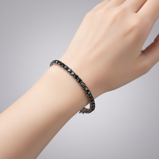 Bracciale Argento Sterling 925 Tennis con zirconi taglio brillante uomo donna Black