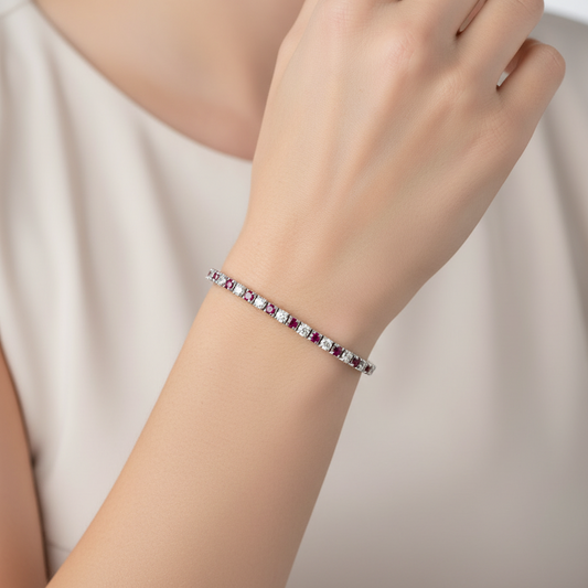 Bracciale Argento Sterling 925 Tennis con zirconi taglio brillante uomo donna Bianco Rosso