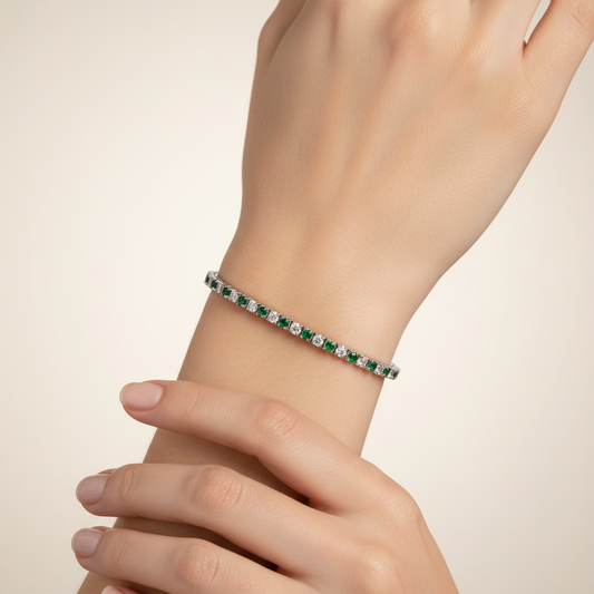 Bracciale Argento Sterling 925 Tennis con zirconi taglio brillante uomo donna Bianco Verde
