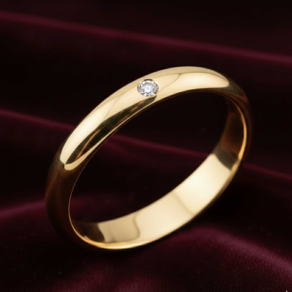 Fede Classica 3 Grammi in Oro 18kt con Diamante Naturale 0.03ct G-VS – Fascia Larga