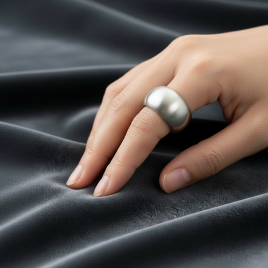 Anello Scudo Bombato in Argento 925 Rodiato – Modello Unisex Artigianale