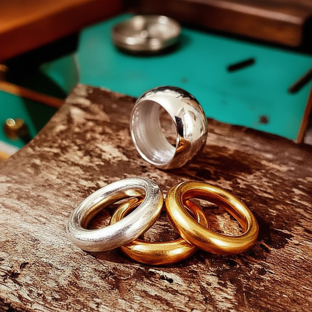 Tris di anelli fedone lucidi in argento bianco oro giallo e oro rosa