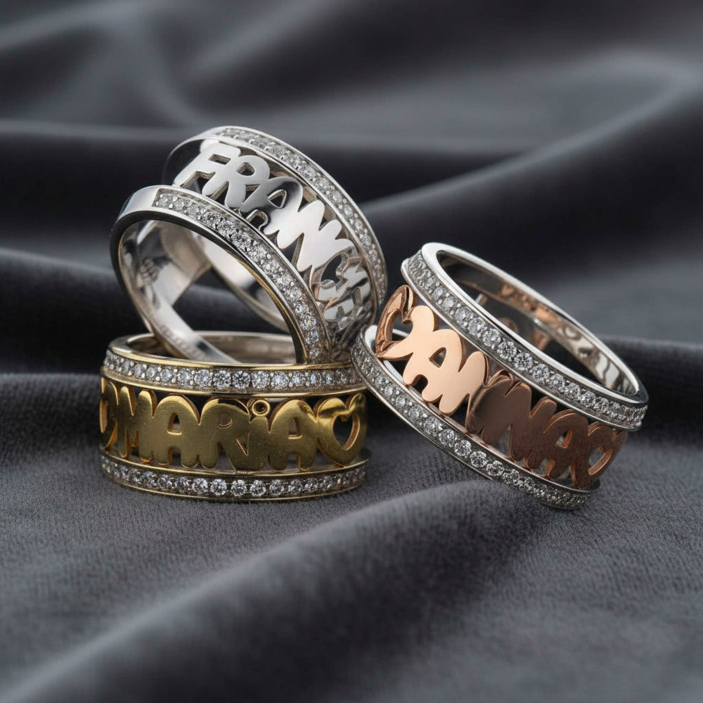 Anello rigido in argento 925 personalizzato con nome in zirconi multicolor