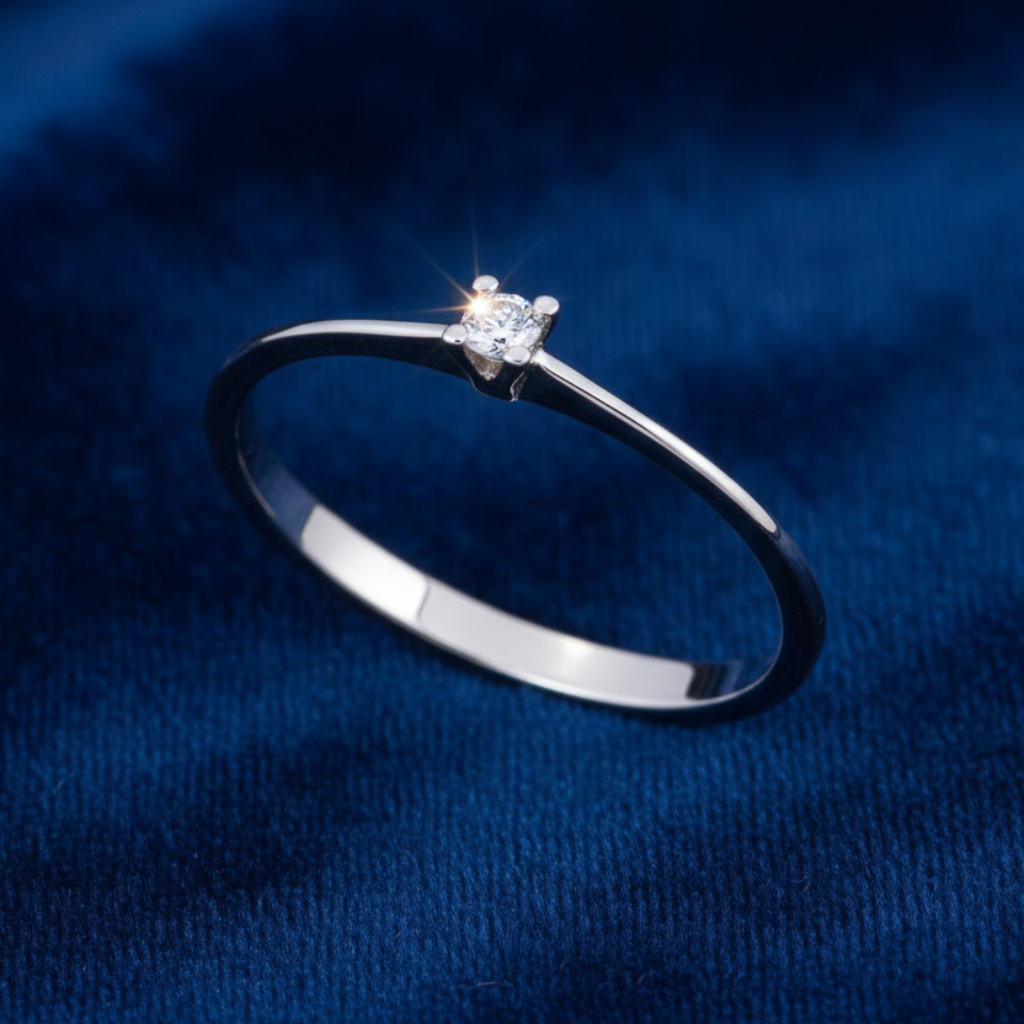 Anello solitario sottile in oro bianco 18kt con piccolo diamante naturale 0.03 carati ArtMID Gioielli