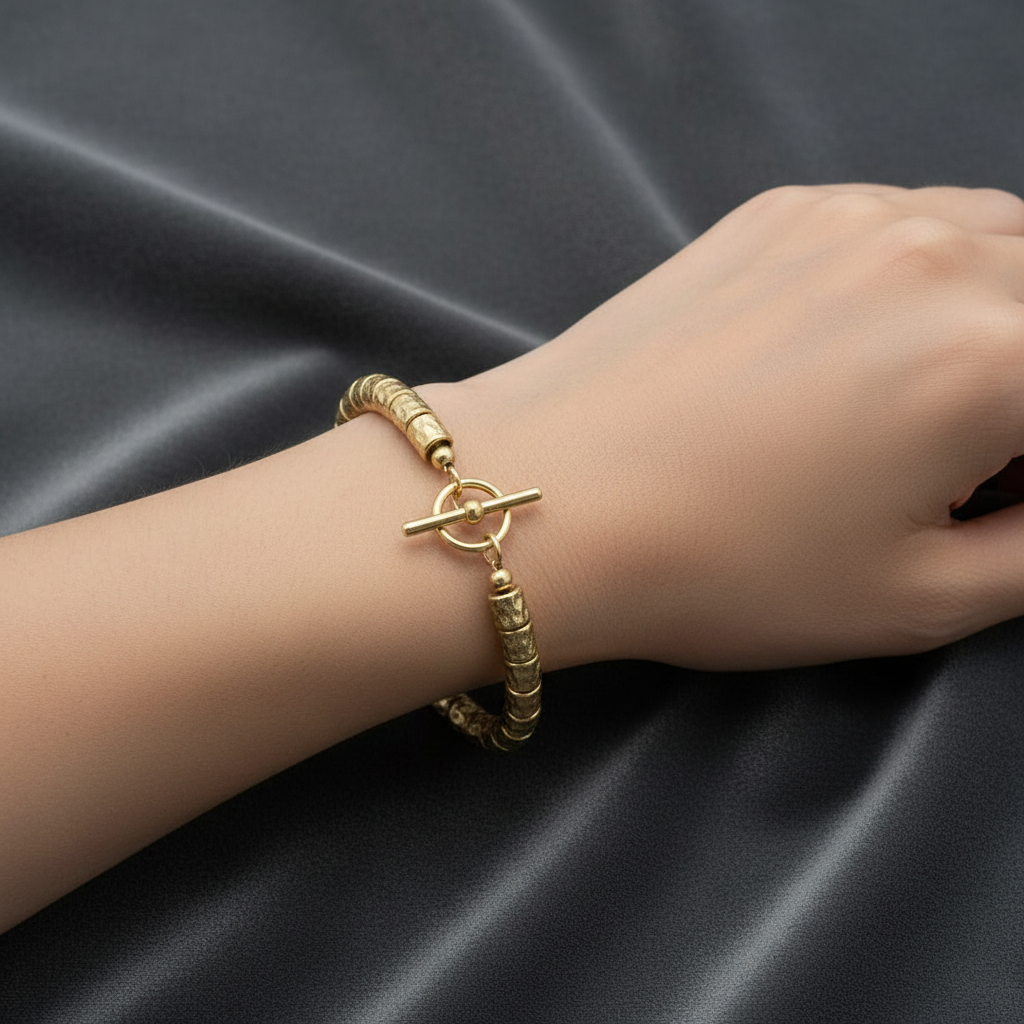 Bracciale in Argento 925 Dorato con Pepite e Granelli Stile Dodo - ArtMID