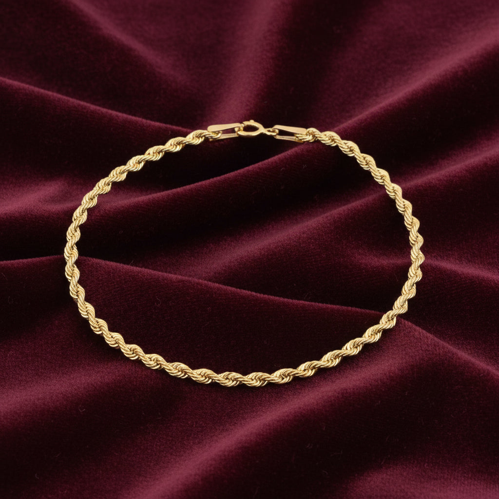 Bracciale fune laser in oro 18kt con lavorazione brillante Art MID Gioielli.