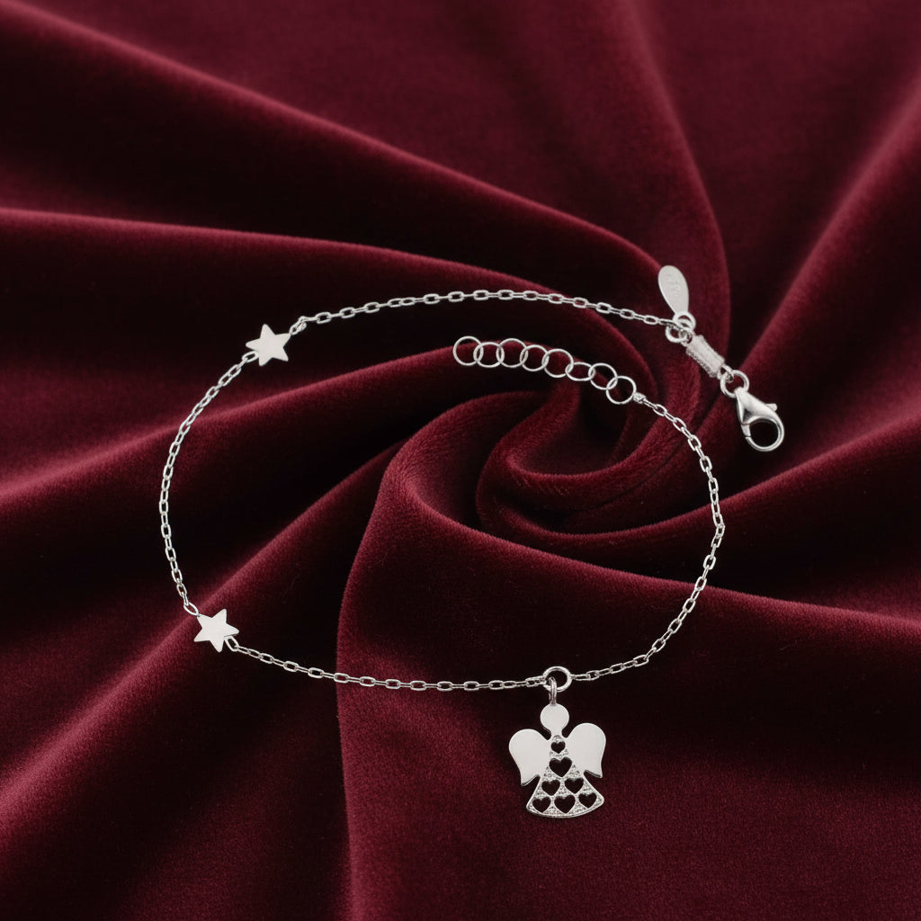 Bracciale in oro bianco 18kt con pendente angelo Art MID Gioielli.