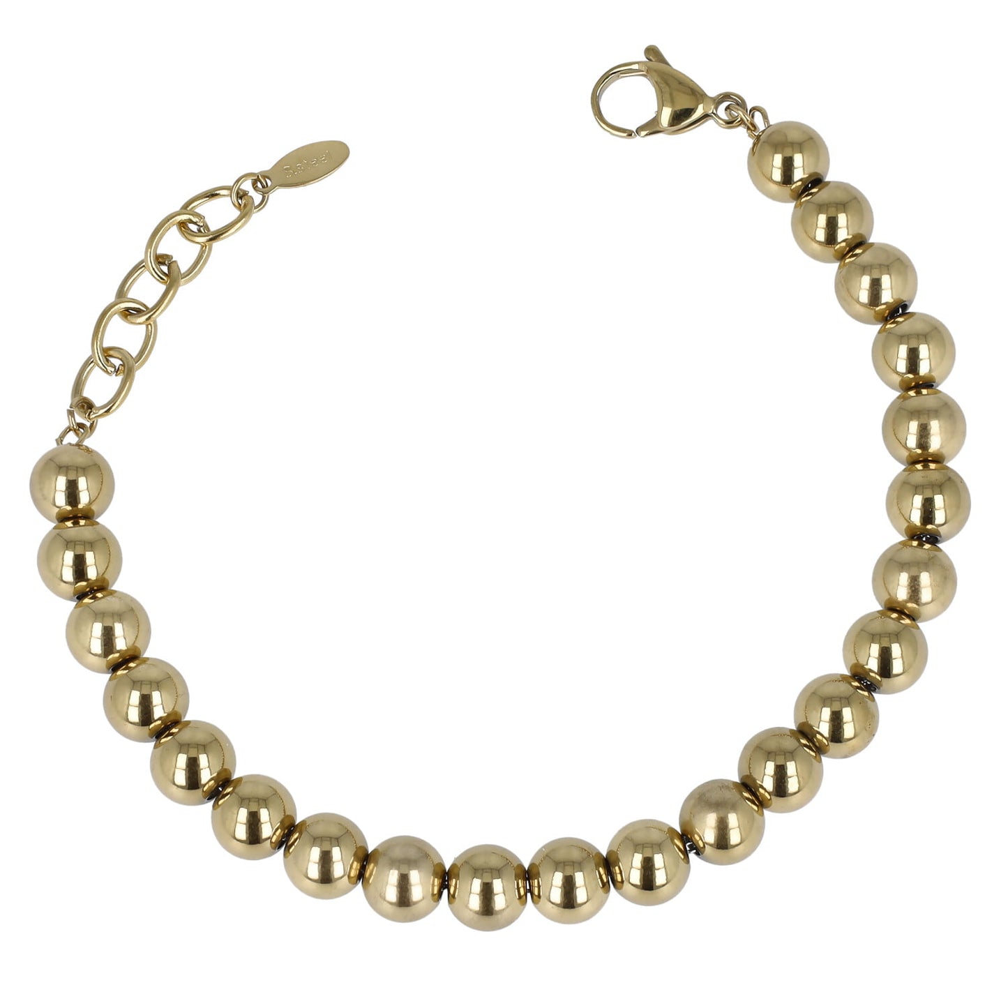 Primo piano delle sfere in argento 925 lucido del bracciale ArtMID.