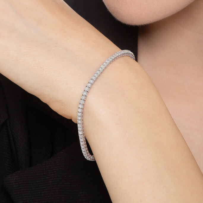 Bracciale tennis artigianale in oro bianco con diamanti bianchi e neri - Art MID Gioielli
