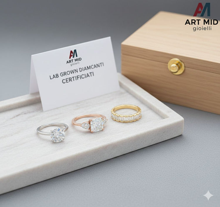 Anello solitario in oro bianco 18kt con diamante Lab Grown taglio brillante - Art MID Gioielli