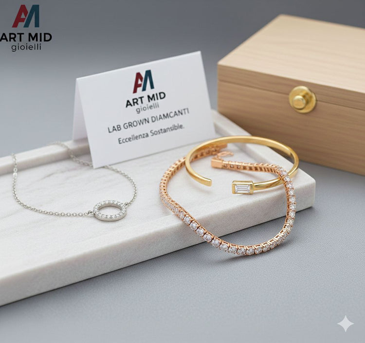 Bracciale tennis artigianale in oro bianco 18kt con diamanti Lab Grown - Art MID Gioielli