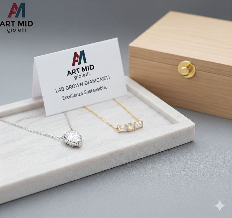 Collana punto luce in oro bianco 18kt con diamante Lab Grown taglio brillante - Art MID Gioielli