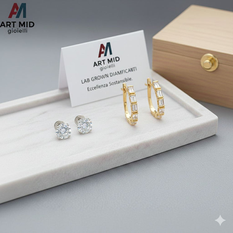Coppia di orecchini punti luce in oro bianco 18kt con diamanti Lab Grown - Art MID Gioielli