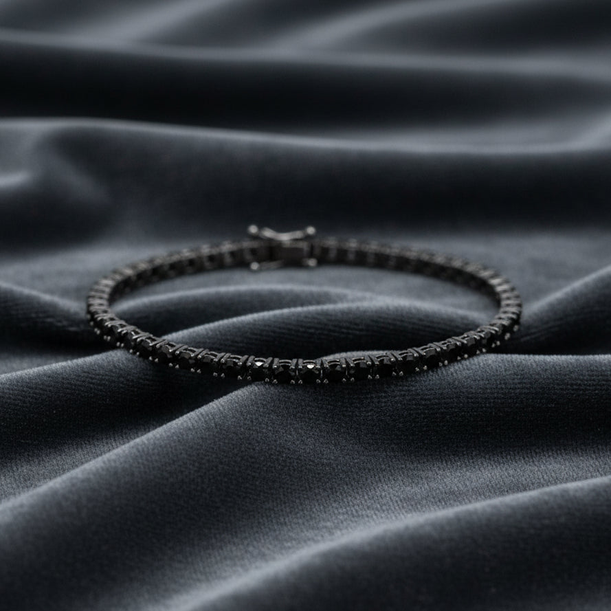 Bracciale Argento Sterling 925 Tennis con zirconi taglio brillante Black uomo donna