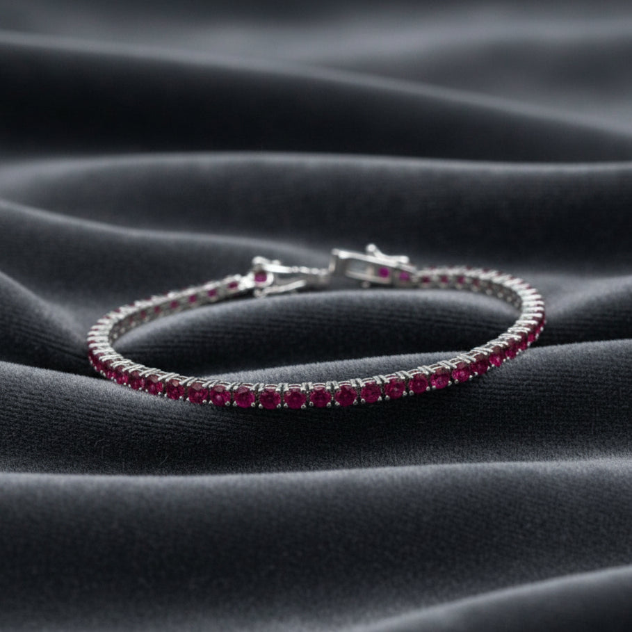 Bracciale Argento Sterling 925 Tennis con zirconi rosso rubino taglio brillante uomo donna