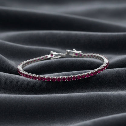 Bracciale Argento Sterling 925 Tennis con zirconi rosso rubino taglio brillante uomo donna