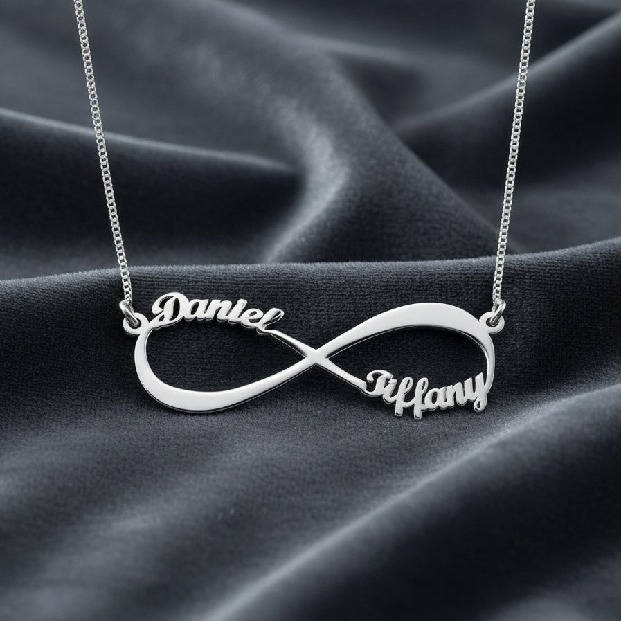 Collana infinito con nome Argento 925 rodio scritta due nomi regalo donna ragazza