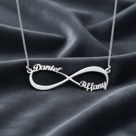 Collana infinito con nome Argento 925 rodio scritta due nomi regalo donna ragazza