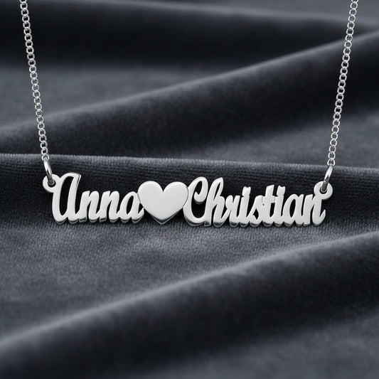 Collana doppio nome cuore argento sterling 925 rodiato anallergico ragazza donna