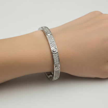 Bracciale Argento 925 Rigido  pavè zirconi con vite regalo Donna