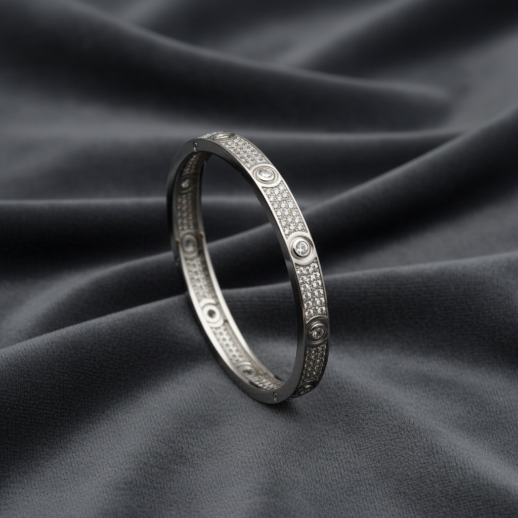 Bracciale Argento 925 Rigido  pavè zirconi con vite regalo Donna