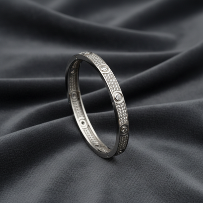 Bracciale Argento 925 Rigido  pavè zirconi con vite regalo Donna