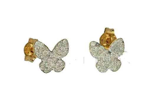 Orecchini Oro 18 kt. zirconi Brillanti Farfalla Regalo Donna Ragazza