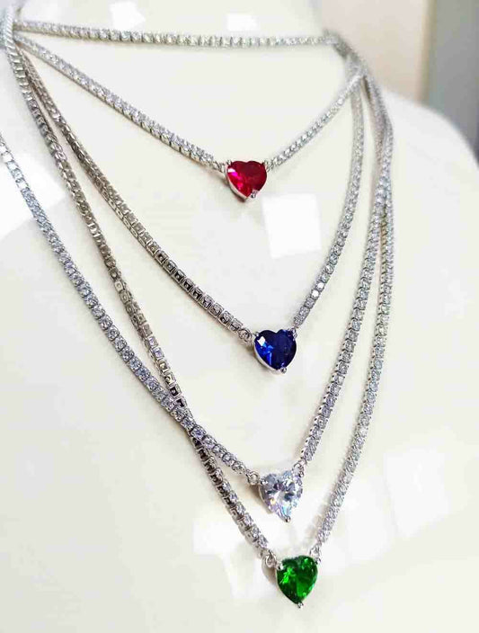 Collana tennis argento sterling 925 con zirconi Cuore colorati regalo ragazza