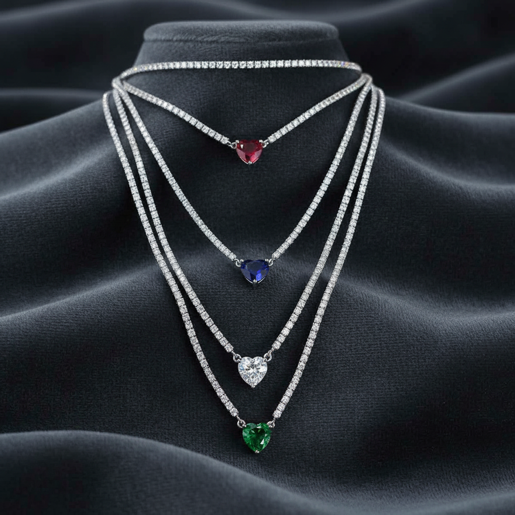 Collana tennis argento sterling 925 con zirconi Cuore colorati regalo ragazza