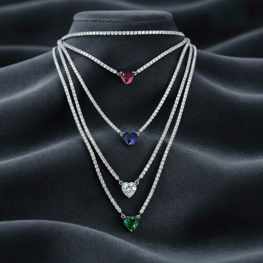 Collana tennis argento sterling 925 con zirconi Cuore colorati regalo ragazza