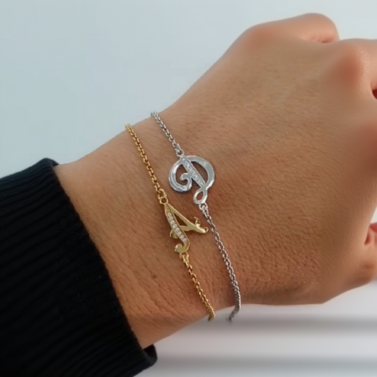 Bracciale Argento 925 con lettera con zirconi, gioielli donna regalo Ragazza