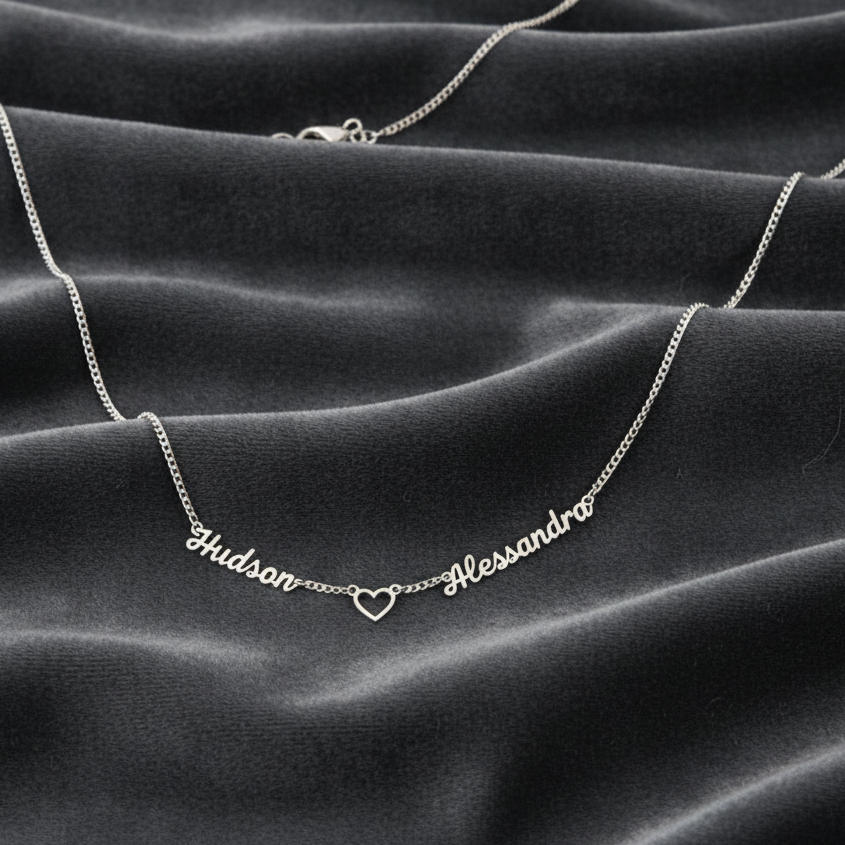 Grumetta Collana con 2 nomi Cuore Argento rodiato anallergico