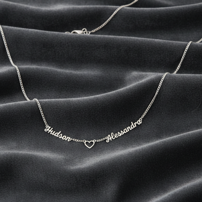 Grumetta Collana con 2 nomi Cuore Argento rodiato anallergico