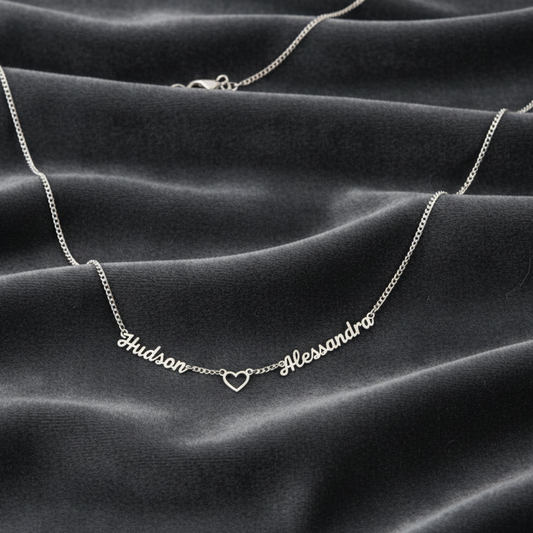 Grumetta Collana con 2 nomi Cuore Argento rodiato anallergico