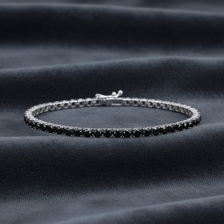 Bracciale Argento Sterling 925 Tennis con zirconi taglio brillante uomo donna Black