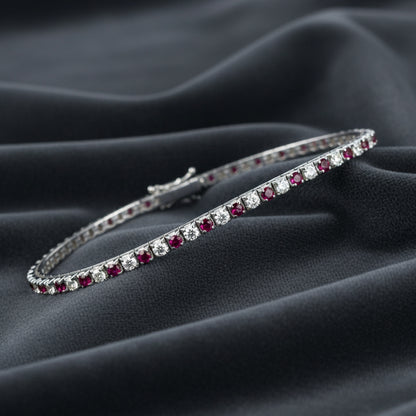 Bracciale Argento Sterling 925 Tennis con zirconi taglio brillante uomo donna Bianco Rosso