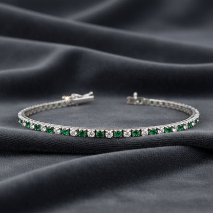 Bracciale Argento Sterling 925 Tennis con zirconi taglio brillante uomo donna Bianco Verde