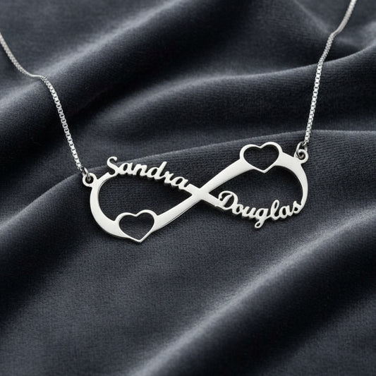 Collana infinito con nome Cuore Argento 925 rodio scritta due nomi regalo donna ragazza