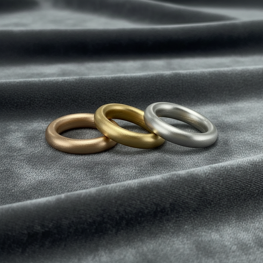 Dettaglio finitura satinata non uniforme su anello fedone in argento 925 artigianale