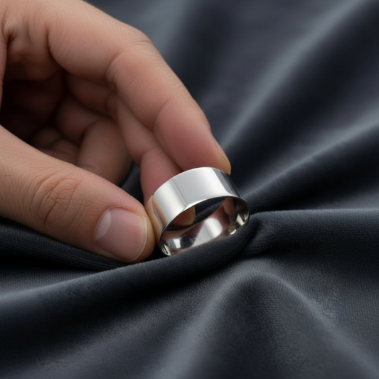 Dettaglio incisione interna gratuita su anello a fascia larga in argento Art MID.