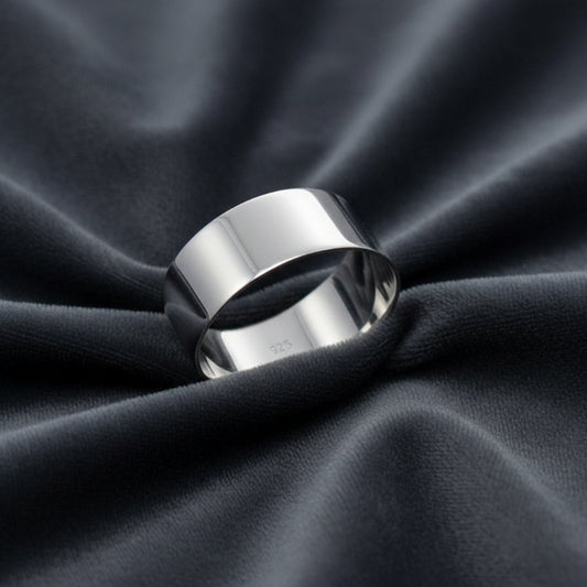 Anello fascione unisex in argento 925 massiccio lucido da 1 cm, fatto a mano.