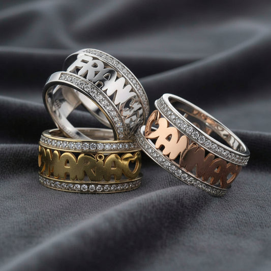 Anello rigido in argento 925 personalizzato con nome in zirconi multicolor