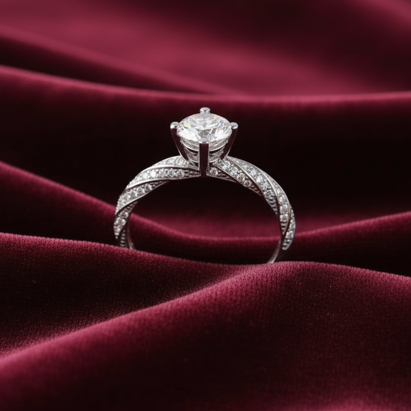 Anello Solitario "Starlight" in Oro 18kt con Contorno di Zirconi – Art MID Gioielli