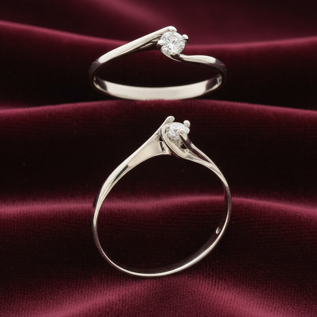 Anello solitario sottile in oro 18kt con zircone brillante Art MID Gioielli.